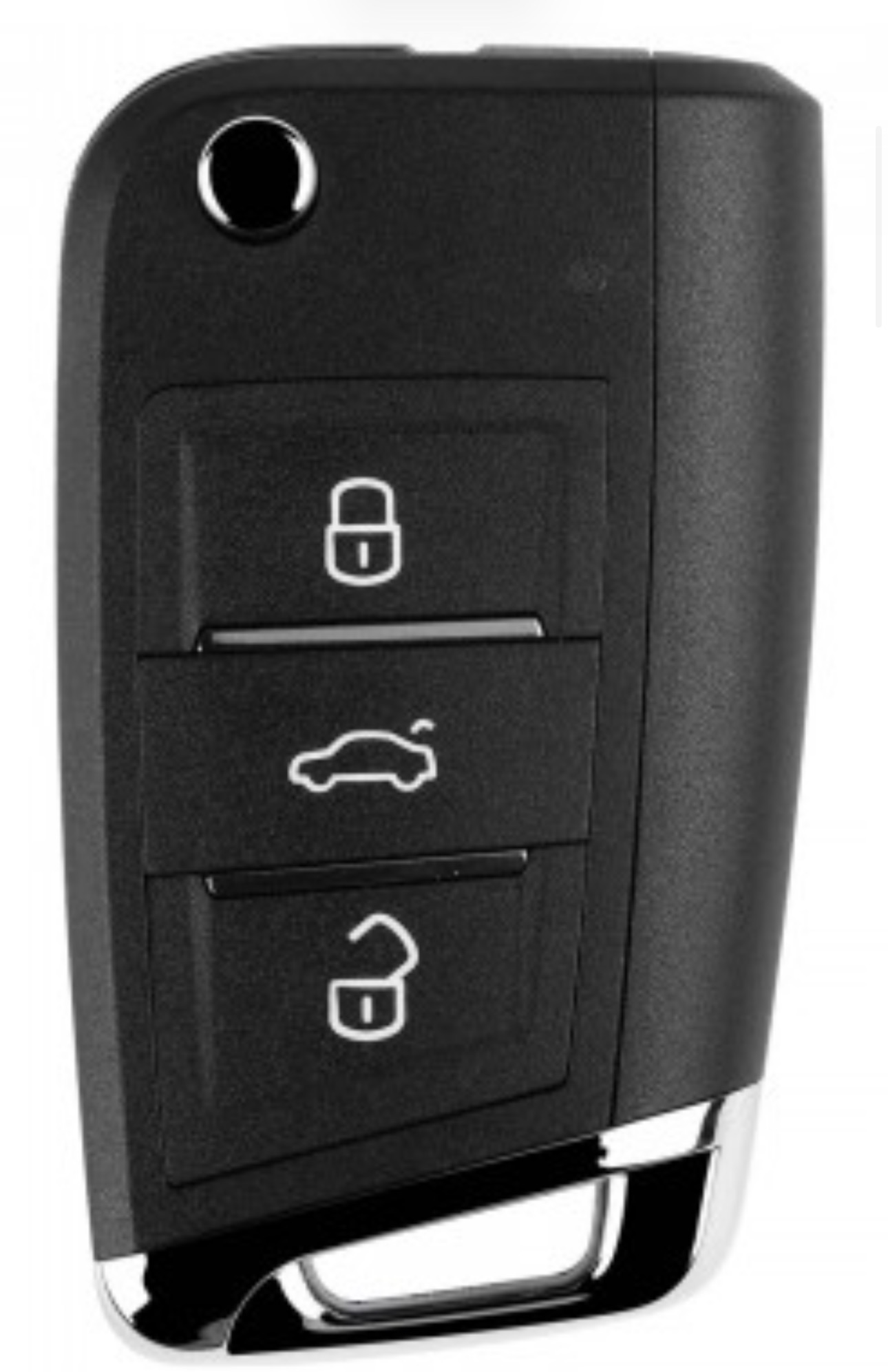 Clé à lame Volkswagen, rabattable, trois boutons : verrouillage, coffre, déverrouillage