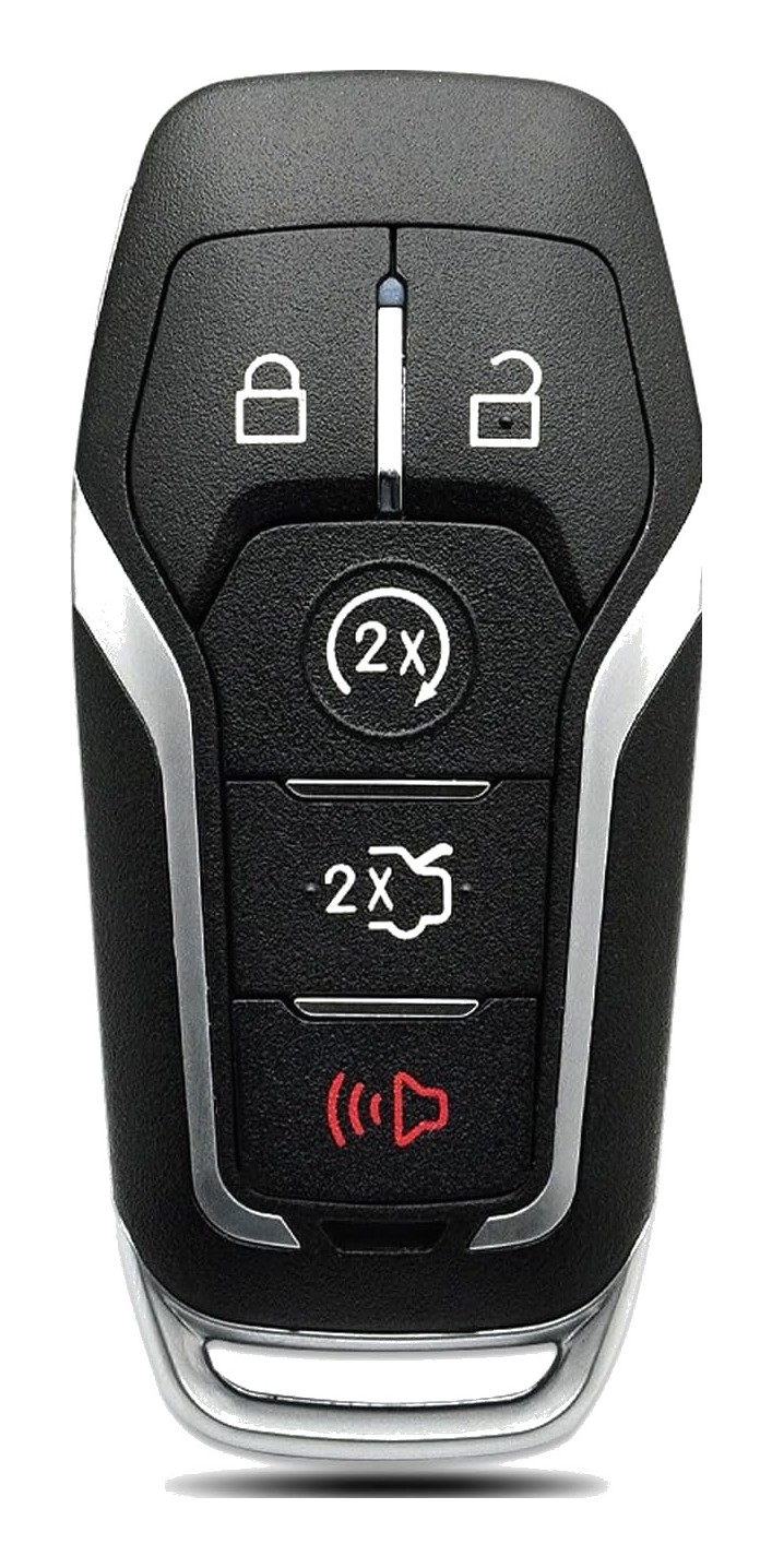 Clé Mustang 5 boutons, face avant, fond blanc, FCC M3N-A2C31243300