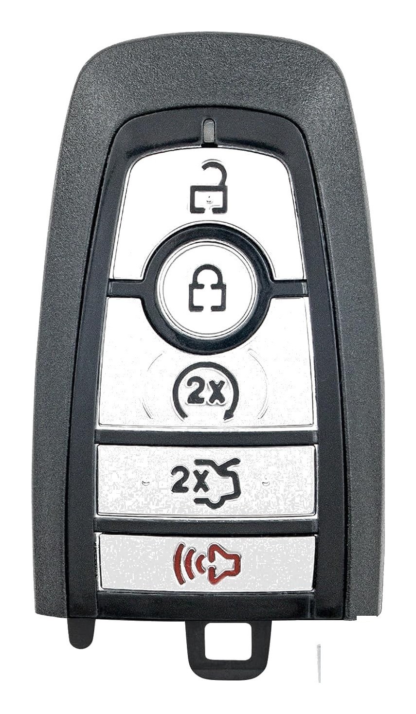 Clé Mustang 5 boutons, face avant, fond blanc, FCC M3N-A2C931426