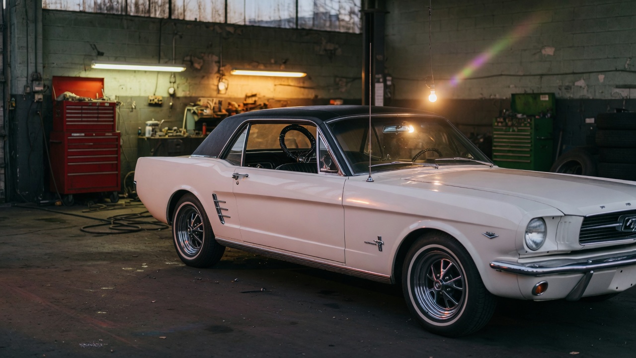Ford Mustang classic à l’atelier Passion V8 — pose direction assistée électrique EZ Electric